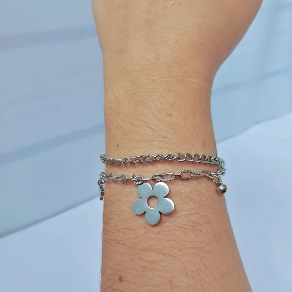 PULSERA DE FLOR PLATEADA 🌺💕
