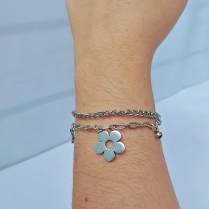 PULSERA DE FLOR PLATEADA 🌺💕