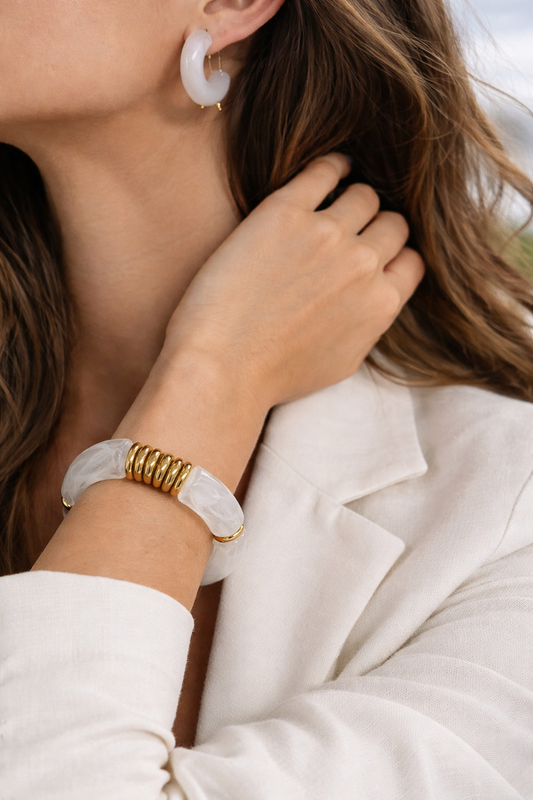 🤍✨ COLECCIÓN ACRÍLICOS  – EFECTO FLOTANTE  BRAZALETE Y ARETE ✨🤍