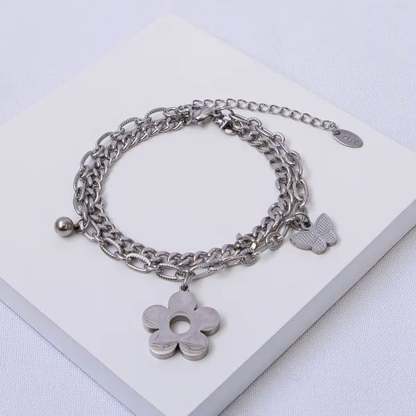 PULSERA DE FLOR PLATEADA 🌺💕