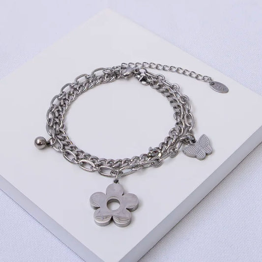 PULSERA DE FLOR PLATEADA 🌺💕