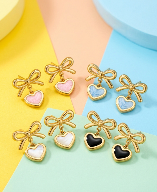 ARETES DE LAZOS DE CORAZON 💕🎀